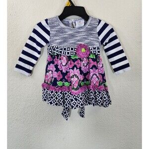 Counting Daisies Girls Dress 2T Navy Blue Pink Floral Stripe Mixed Print